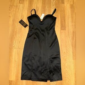 bebe Black adjustable Strap Satin Sheath Dress